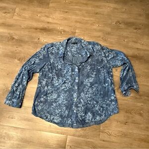 Liverpool 2X Blue Floral Button-Up Shirt
